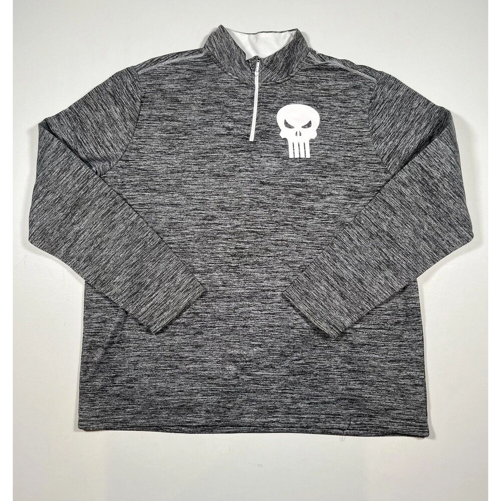 Marvel Punisher Skull Mens Pullover Grey XL 1/4 Zip Long Sleeve White Skull